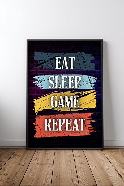 KEYFHOME Eat Sleep Game Repeat Gamer Scris cu numărul 1, tablou înrămat din M...