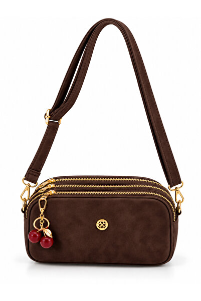 cantamella Three Zippered Suede Bags, Shoulder and Crossbody Bag with Gold Cherry Charms