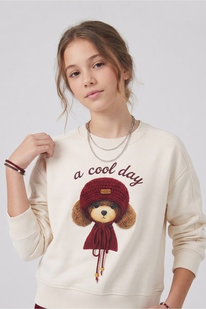 Minipomes سويت شيرت كريمي بثلاثة خيوط للفتيات من عمر 9 إلى 14 سنة من Cool Day Dog