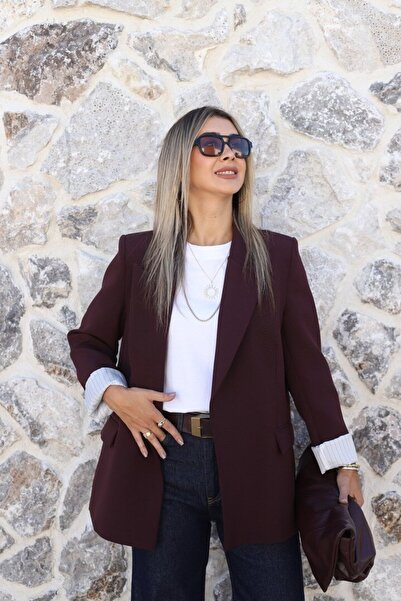 bytugcekaya Blazer cu mâneci pliate, cu dungi și căptușeală