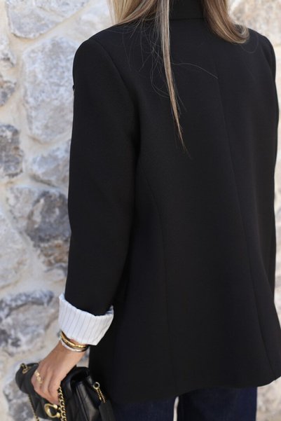 bytugcekaya Black Folded Sleeve Striped Lined Blazer