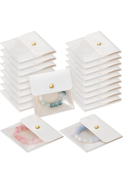 KASTWAVE 18 Pcs Mini Velvet Jewelry Pouches for Travel, Clear PU Leather Orga...