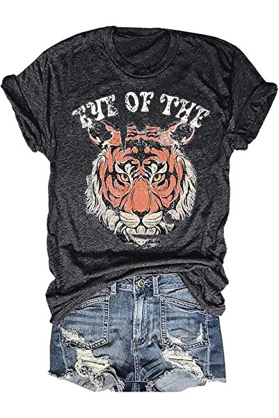GENERAL قميص Eye of The Tiger للسيدات مطبوع عليه نمر بأكمام قصيرة، تي شيرت كل...