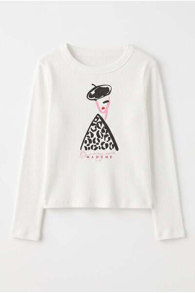 Minipomes سويت شيرت مطبوع بخطوط كريمية للفتيات من عمر 9-14 سنة
