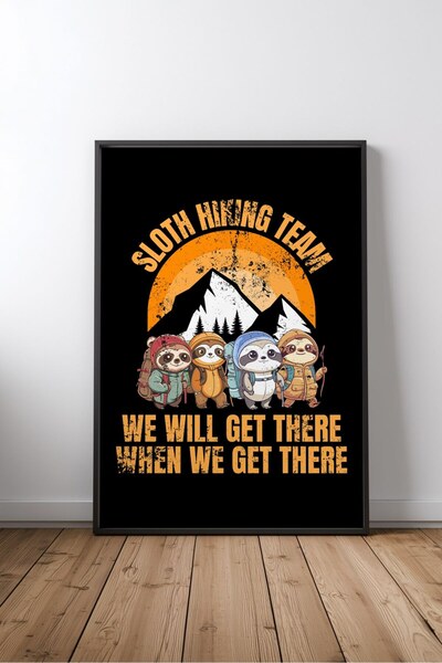 KEYFHOME Sloth hiking team animal lover framed mdf painting poster living roo...