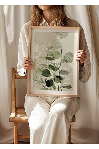 KEYFHOME Frunze de eucalipt Botanic Wood Framed MDF Painting Poster Living Ro...