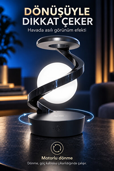 indirimsevinci Dönen Küre RGB LED Masa Lambası Hareket Sensörlü Type-C Şarjlı Kablosuz Dekoratif Gece Lambası