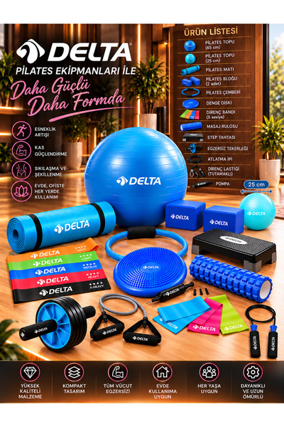 Delta 21 Parça Çok Amaçlı Pilates ve Fitness Seti – Evde Egzersiz Paketi