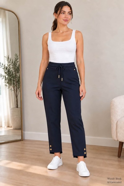 WENDY STYLE LİKRALI BELİ BAĞCIKLI PAÇA DÜĞME DETAYLI PANTOLON