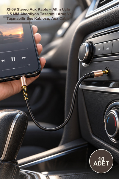 Yenilig 10 Adet Xf-09 Stereo Aux Kablo – Altın Uçlu 3.5 MM Akordiyon Tasarımlı Araç Ve Taşınabilir Ses Kablosu, Aux Cable