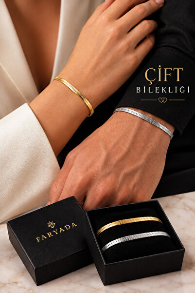 FARYADA Women Men Lover Couple Bracelet Set Gold Silver Color Italian Flat Ch...
