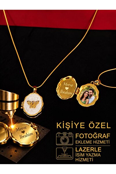 Melisa Takı & Aksesuar 316L Steel Gold Color Openable Picture Necklace (Photo and Name - Date Can Be Added)