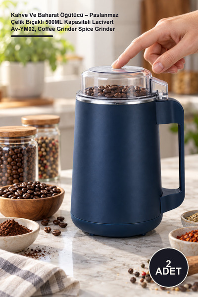 Yenilig 2 pieces coffee and spice grinder - stainless steel blade 500ml capac...