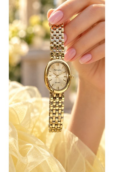 Ferrucci Oval Small Case-Yellow Color Steel Strap-Yellow Dial-Stylish in the ...