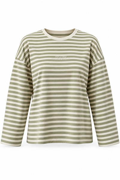 Dilay Gökoğlu Butik Green Sweatshirt with Written Stripes