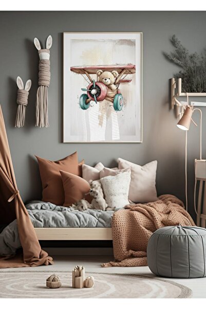 KEYFHOME Avion Adventure Bear Wooden Framed MDF Painting Poster Cadou pentru ...