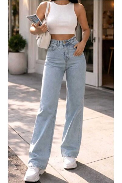 MAY JEAN BUZ KAR MAVİ Palozzo Pantaloni din denim elastici, confortabili, cu ...