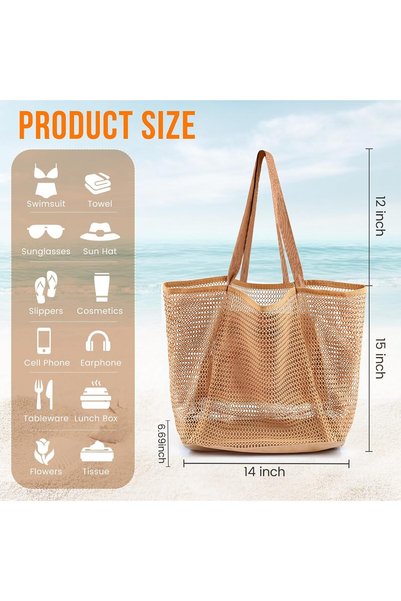 HaveLovely Women's Summer Mesh Beach Tote Bag, Sandproof Woven Shoulder Handb...