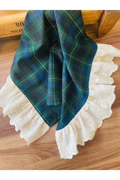HOME OF BLOSSOM 2-Piece Green Plaid Ruffled Kitchen Towel 40X60Cm