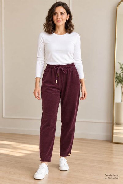 WENDY STYLE KADİFE DÜĞME DETAY PANTOLON
