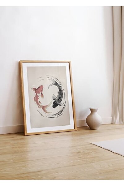 KEYFHOME Poster de pictură pe tabla din MDF cu pești Koi Yin Yang, înrămat în...