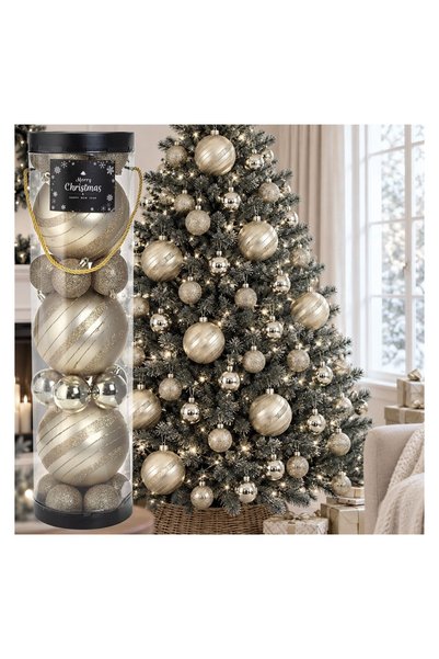 OEM Set 23 Globuri de Crăciun Șampanie cu Glitter 2 Dimensiuni – Atmosferă Fe...