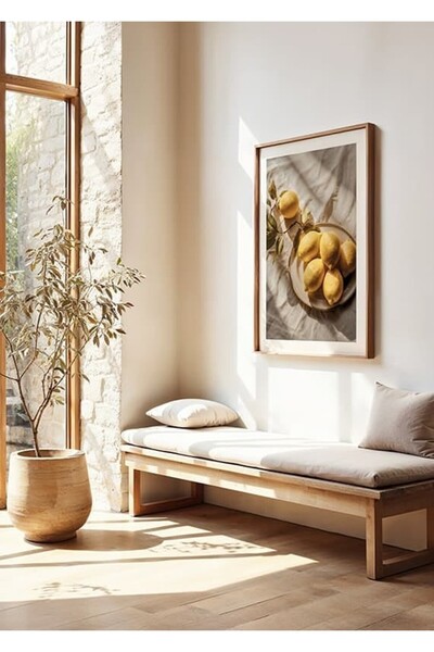 KEYFHOME Poster de pictură MDF înrămat cu lemn, cu lămâi vii, decor de perete...