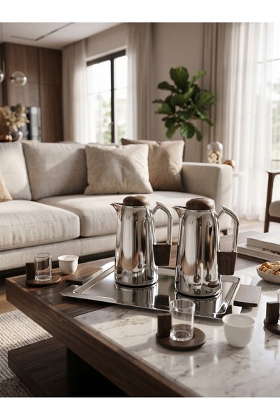 Generic Luxury Tea and Coffee Set Stainless Steel Tea Set + Stainless Steel Serving Tray with Elegant and Modern Design