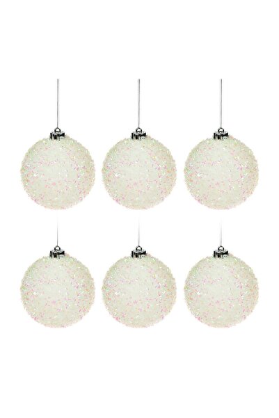 OEM Set Globuri de Crăciun Albe cu Beteala Ø8 cm – 6 buc. – Atmosferă Festivă...