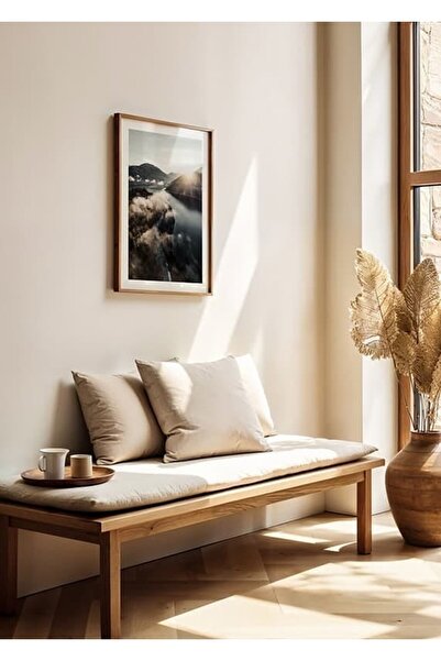 KEYFHOME Clouds Over the Lake Tablou MDF cu ramă din lemn Poster pentru decor...