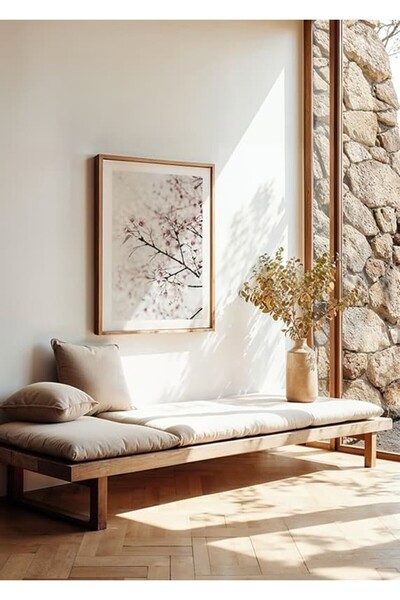 KEYFHOME Poster cu tablou MDF cu flori de cireș, ramă din lemn, decor de pere...