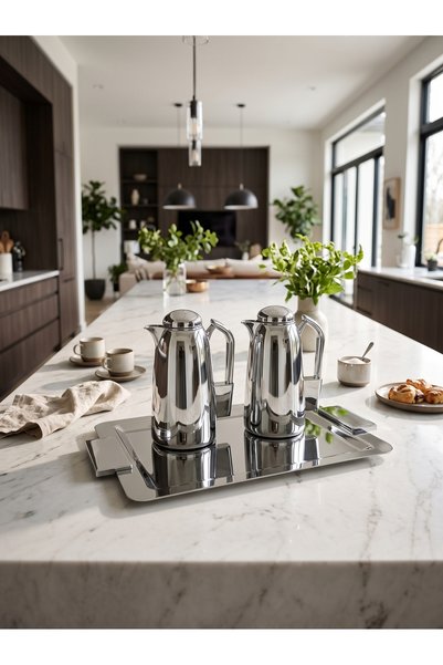 Generic Luxury Tea and Coffee Set Stainless Steel Tea Set + Stainless Steel Serving Tray with Elegant and Modern Design