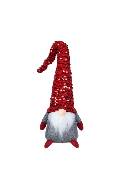 OEM Figurină Decorativa de Crăciun Gnome Gri cu Căciulă Roșie Paiete 46 cm – ...