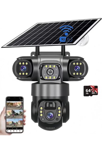 MilaTech WiFi Solar Security Camera CCTV Battery Three-Eye Three-Screen Outdo...