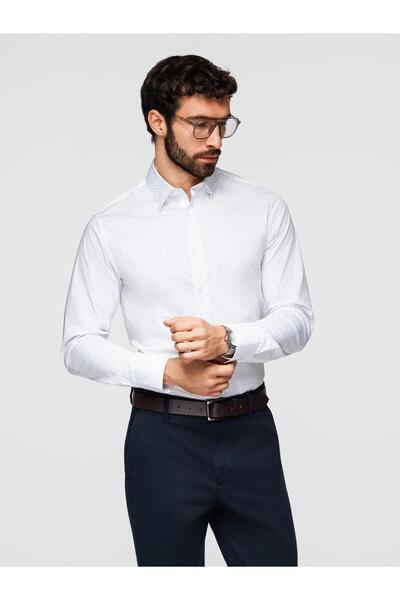 OMBRE Cămașă bărbătească, croială slim, guler clasic, micro imprimeu, bumbac ...