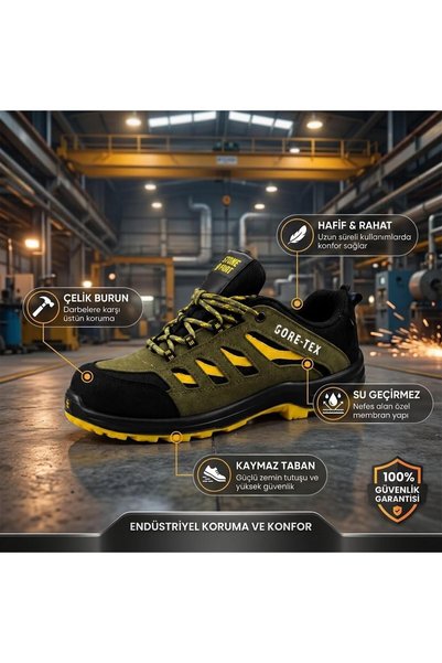 MG WORK Stone Foot İş Güvenliği Ayakkabısı, Gore Tex Çift Yoğunluklu Taban, Anti-Slip Kaymaz, Çelik Burun, Süet İş Güvenlik
