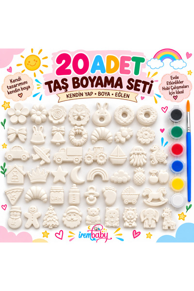 irembaby 20 Adet Taş Boyama Seti, Kendin Boya Hobi Etkinlik Seti, Boyanabilir...