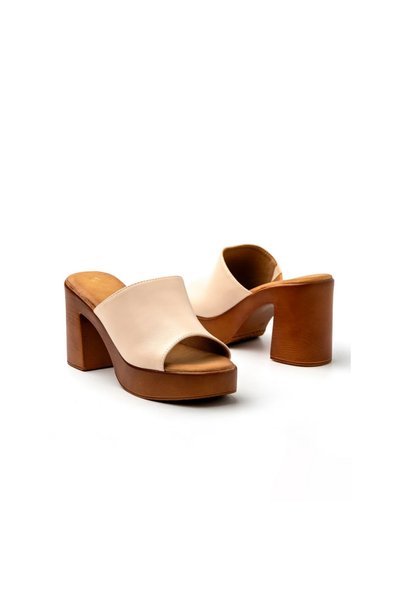 OEM Μπεζ Mule Πλατφόρμα με Ξύλινο Τακούνι