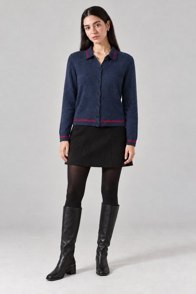 Lavinza Stripe Detailed Wool Buttoned Women's Cardigan
