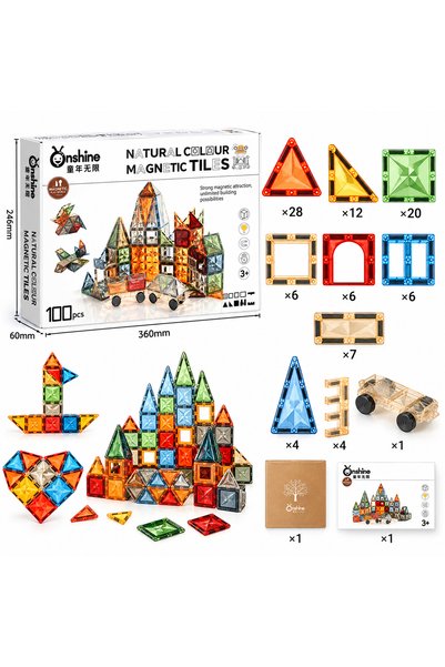 ONSHINE Set Constructii Magnetice 3D Magnetic Tiles, 100 Piese, Joc Educativ ...