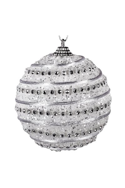 OEM Ornament Brad de Crăciun Glob Alb cu Dunga Argintie Ø8 cm – Decor Festiv ...