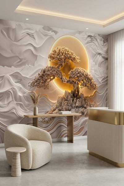 dreamwall Işığın Saklı Kökleri-Kabartmalı Güneş ve Ağaç Desenli Tek Parça Tek...