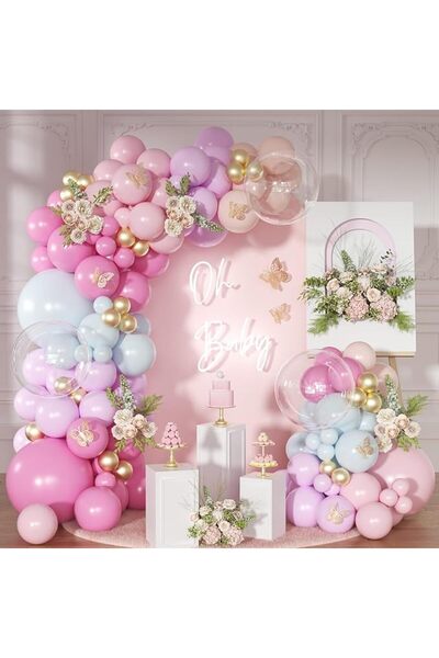 KASTWAVE Light Pink and Blue Balloon Arch Kit, Princess Gold Pink Rose Orange...