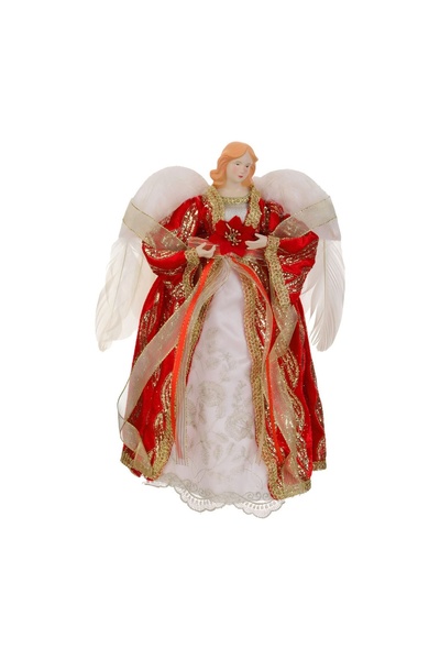 OEM Varf Brad de Crăciun Figurină de Inger cu Capa Roșie și Aripi 39 cm – Acc...