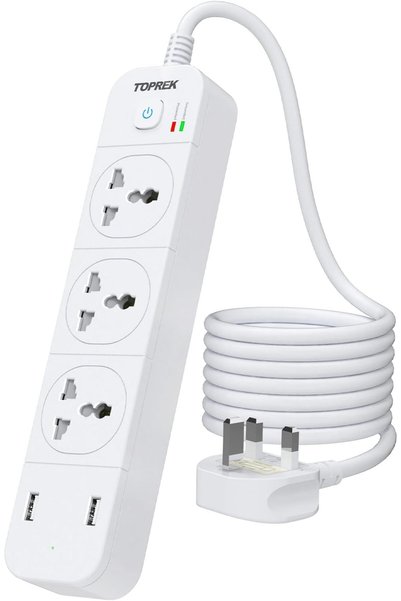TOPREK شريط طاقة مع منافذ USB، 3 مخارج كهربائية ذكية و2 منفذ USB وحماية من ال...
