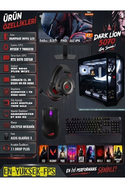 TOPLAMA DARK LİON-FULL SET RTX 5070-48 GB 6000 MHZ CL36-1 TB M2 6000-4000- 54...