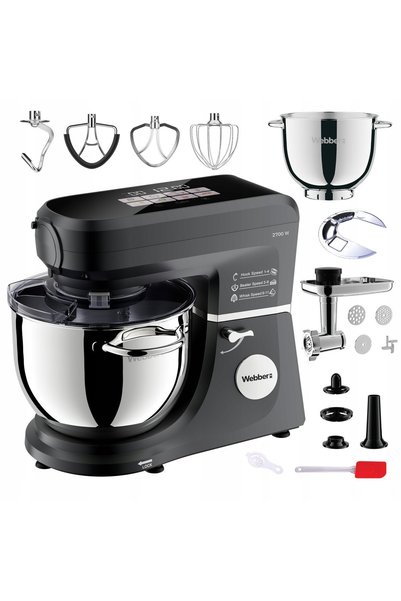WEBBER Robot Planetar SM17, 2700W, Bol Încălzit 7L, Mașină de Tocat Carne, LCD