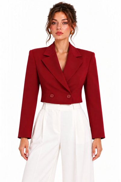 Lafela Kruvaze Kapama Yapılı Crop Blazer