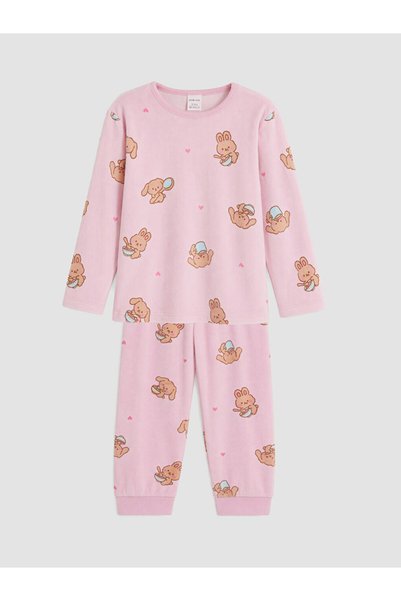 LC Waikiki Rmz Gi̇yi̇m Farkiyla Embroidered Girls' Velvet Pajama Set