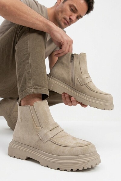 Zerenyus Zrk-K1 Premium Beige Suede Zippered Casual Men's Boots